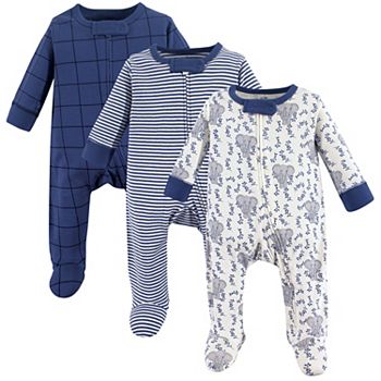 Touched by Nature Baby Boy Organic Cotton Zipper Sleep and Play 3pk, Elephant Touched by Nature