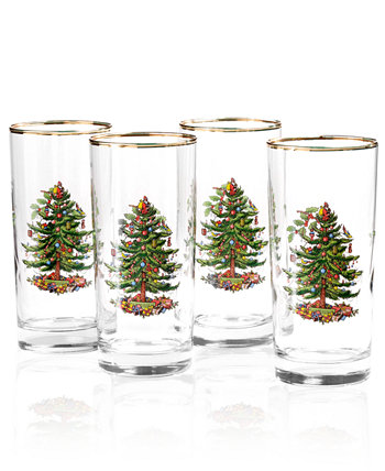 Christmas Tree Glassware Highball Glass, Set of 4 Spode