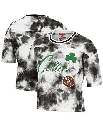 Женская черно-белая укороченная футболка Boston Celtics Hardwood Classics Tie-Dye Mitchell & Ness