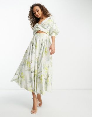 Льняное платье миди с запахом и ботаническим цветочным принтом ASOS EDITION ASOS EDITION