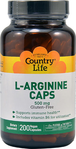 Country Life L-аргинин в капсулах — 500 мг — 200 вегетарианских капсул Country Life