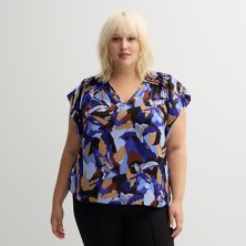 Блуза с V-образным вырезом Plus Size Nine West с закругленным подолом и короткими рукавами Nine West