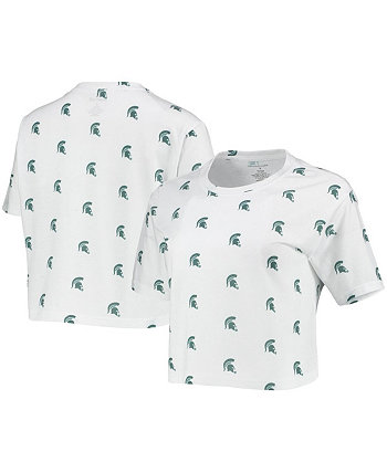 Women's White Michigan State Spartans Cropped Allover Print T-shirt Boxercraft