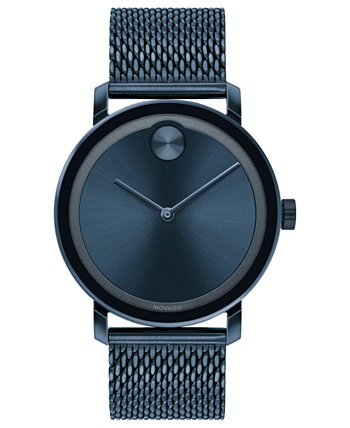 Мужские наручные часы Swiss Bold с синим ионным покрытием из нержавеющей стали с сетчатым браслетом 40 мм Movado