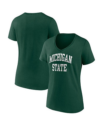 Зеленая женская футболка Michigan State Spartans Basic Arch с v-образным вырезом Fanatics