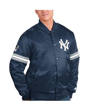 Мужская темно-синяя атласная университетская куртка New York Yankees Pick and Roll на застежках Starter
