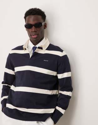 GANT striped logo rugby shirt in navy Gant