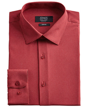 Мужская приталенная классическая рубашка Performance Stretch Cooling Tech красно-белая в горошек с принтом Jones New York