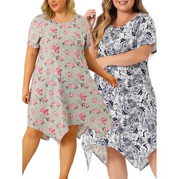 Women's Plus Floral Nightgown Pajamas Cute Irregular Hem Sleepwear Agnes Orinda