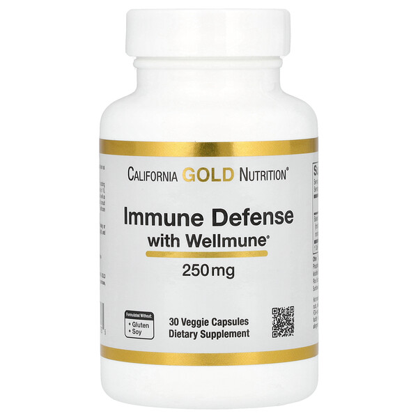 Immune Defense with Wellmune, Beta-Glucan, 250 mg, 30 Veggie Capsules (Капсулы на растительной основе) California Gold Nutrition