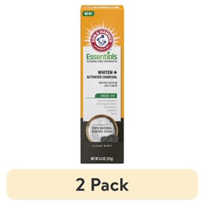 (2 pack) ARM & HAMMER Essentials Fluoride-Free Toothpaste Whiten + Activated Charcoal-One  4.3oz Tube, Clean Mint- 100% Natural Baking Soda Arm & Hammer