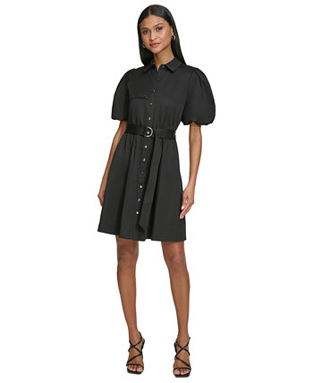 Женское платье-рубашка из хлопкового поплина с объемными рукавами Karl Lagerfeld Paris