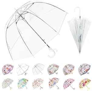 Kids Clear Bubble Umbrella Transparent Dome See Through Child Umbrellas for Rain Boys Girls with Pinch-Proof Closure and Easy-Grip Hook Handle Wxjiahetai