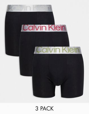 Черные боксеры из трех стальных трусов Calvin Klein с контрастным поясом Calvin Klein
