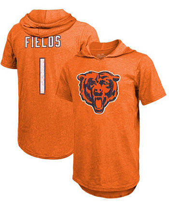 Мужская футболка с капюшоном с коротким рукавом Justin Fields Orange Chicago Bears с номером имени игрока Tri-Blend Industry Rag
