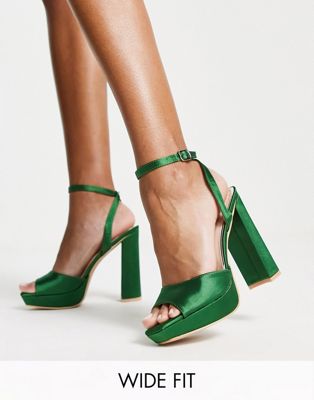 Be Mine Wide Fit Vanyaa platform heeled shoes in emerald Be Mine Wide Fit
