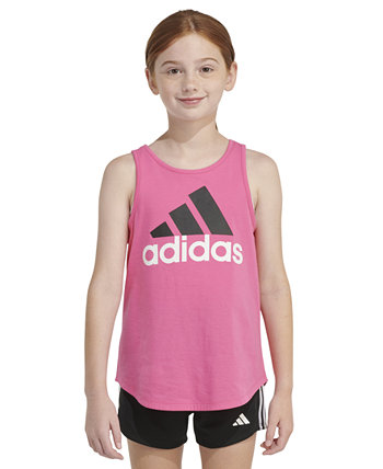 Big Girls Sleeveless Curved-Hem Cotton Logo Tank Top Adidas