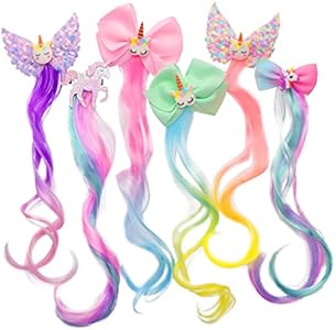 8 Pieces Hair Clips for Girls, Animal Straight Rainbow Hair Extensions for Kids, Little Girl Hair Clips Accessories for Girls Toddler Kids Ponytails Little World