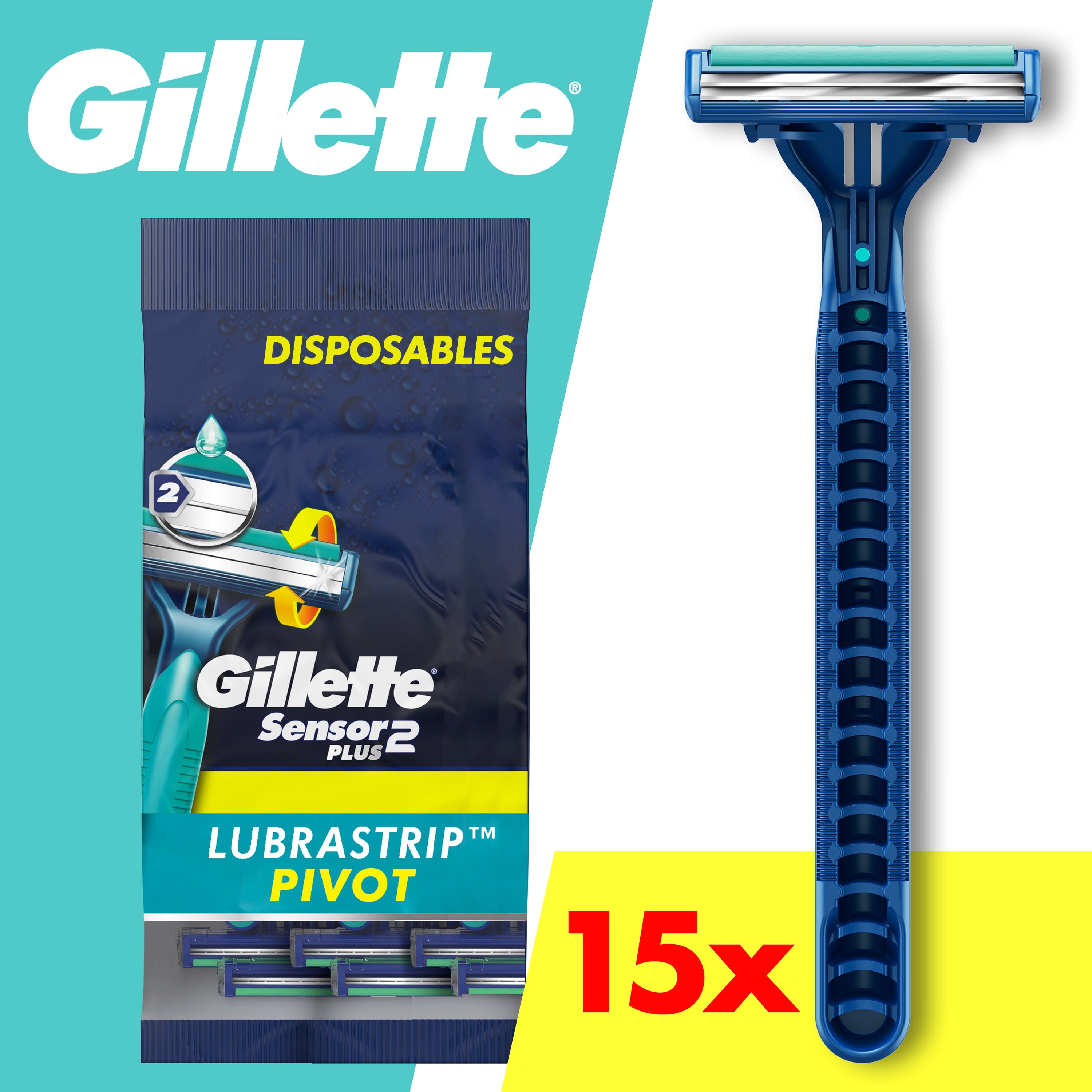 Одноразовые мужские бритвенные станки Sensor2 Plus с поворотной головкой, 15 шт. Gillette