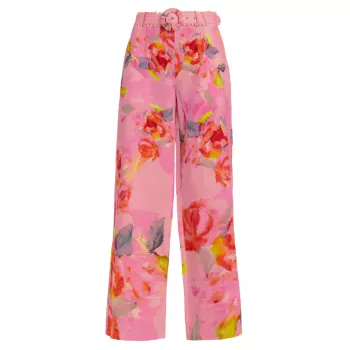 Широкие брюки с поясом и цветочным принтом HEMANT & NANDITA
