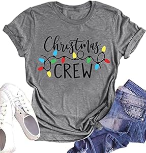 Christmas Crew Shirts for Women Xmas Shirt Top Short Sleeve Christmas Lights Print Graphic T Shirt Holiday Tees VVNTY