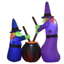 HomCom Inflatable Halloween 5' Witches With Cauldron LED Light Outdoor Garden Yard Party Decoration HomCom