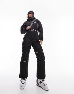 Черный лыжный костюм с капюшоном и поясом Topshop Sno TOPSHOP