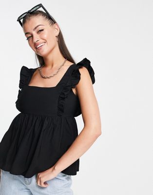 Fashion Union tie back smock top with frill shoulders Fashion Union
