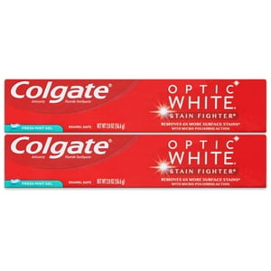 Colgate Optic White Toothpaste, Stain Fighter, Fresh Mint Gel, Travel Size 2.0 oz (Pack of 2) Visit the Colgate Store