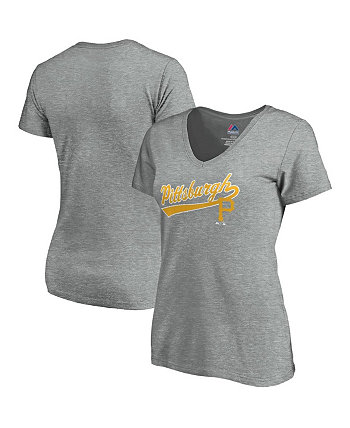 Женская футболка с v-образным вырезом Pittsburgh Pirates Showtime серого меланжевого цвета Majestic