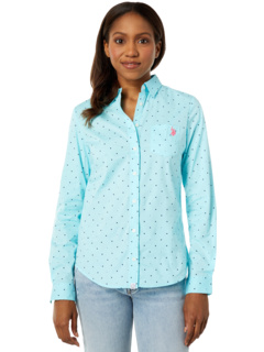 Рубашка из эластичного поплина в горошек с длинным рукавом U.S. POLO ASSN.