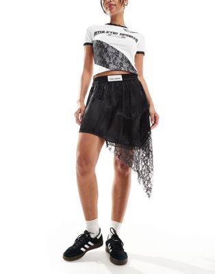 COLLUSION asymmetric mini skirt with satin and lace jacquard mix in black Collusion