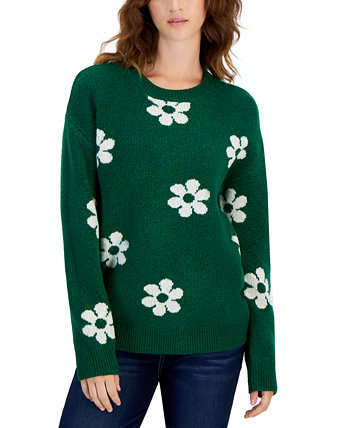 Juniors' Crewneck Daisy Printed Sweater Hooked Up by IOT