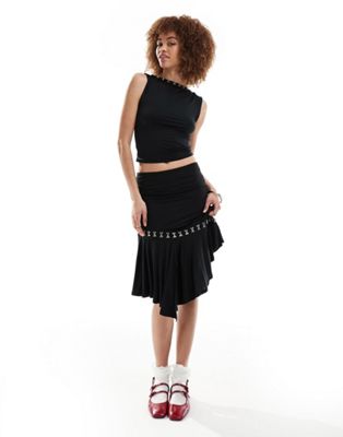 Basic Pleasure Mode hook and eye multiway slinky midi skirt in black Basic Pleasure Mode
