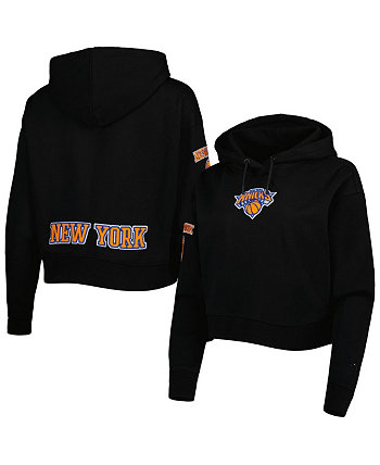 Women's Black New York Knicks Classic Fleece Cropped Pullover Hoodie Pro Standard