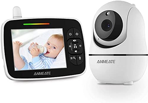 ANMEATE Baby Monitor with Remote Pan-Tilt-Zoom Camera,Large Display Video Baby Monitor with Camera and Audio |Infrared Night Vision |Two Way Talk | Room Temperature| Lullabies and 960ft Range（Black） ANMEATE