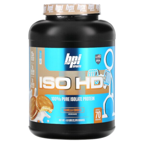 ISO HD, 100 % чистый изолят белка, ванильное печенье, 4,8 фунта (2170 г) BPI