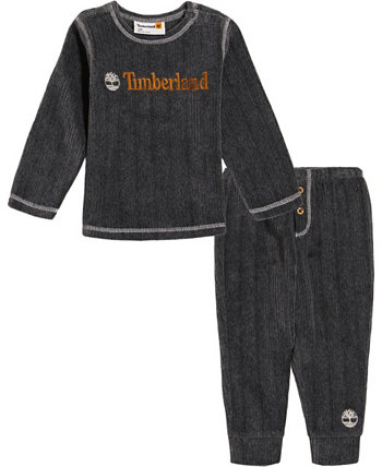 Текстурированный велюровый топ с логотипом для маленьких мальчиков и джоггеры, комплект из 2 предметов Timberland