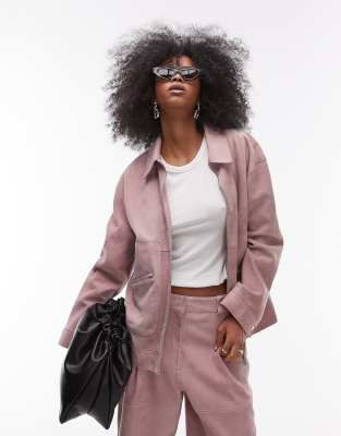 Topshop premium real suede jacket with seam detail in pink - part of a set Topshop