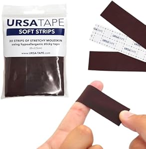 URSA Tape Stretchy Moleskin Fabric Tape | 30 Blister Tape Strips, Heavy-Duty Blister Prevention Tape, No-Residue Blister Bandages for Feet & Body Tape for Fabric | Black Moleskin Tape (3.14 x 0.98in) URSA Straps