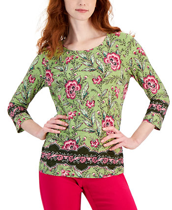 Women's Printed Jacquard Knit Top, Created for Macy's J&M Collection