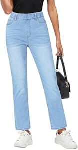 GRAPENT Straight Leg Jeans for Women Trendy Pull On High Waisted Cropped Elastic Waist Stretchy Denim Pants Ankle Jeans Grapent