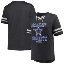 Women's Fanatics Branded Heather Charcoal Dallas Cowboys Plus Size Lace-Up V-Neck T-Shirt Fanatics