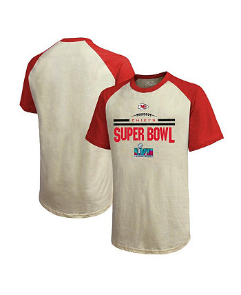 Мужские нитки кремового цвета, красная футболка Kansas City Chiefs Super Bowl LVII Goal Line Stand с регланом Majestic