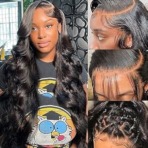 Pizazz 13x6 HD Lace Front Wigs Human hair Pre Plucked 180 Density Brazilian Body Wave Frontal Wigs Human Hair with Baby Hair Natural Hairline Natural Black Color 18 Inch Pizazz