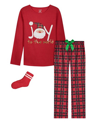 Little Girls 3 Piece Holiday Top, Pajama and Socks Set Max & Olivia