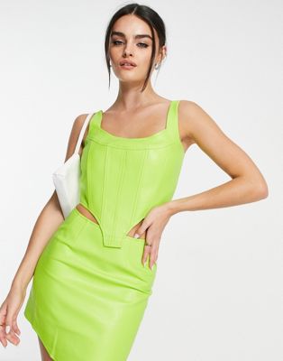 Annorlunda faux leather curved corset in lime green - part of a set Annorlunda