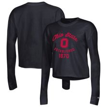 Черная женская укороченная футболка с длинными рукавами для бойфренда Champion Ohio State Buckeyes Boyfriend Champion