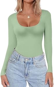 Ekouaer Women Long Sleeve Shirt Scoop Neck Tops Slim Fit Basic Top Thermal Undershirts Base Layer Tee Ekouaer