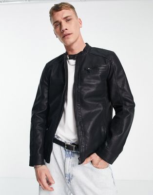 Only & Sons faux leather racer jacket in black Only & Sons